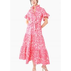 NEW ABBEY GLASS sadie maxi dress in hot pink hibiscus jacquard